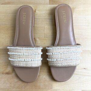 J. Crew Factory Pearl Slide Sandals Woven‎ Raffia Slip On Flat BN877 Size 7